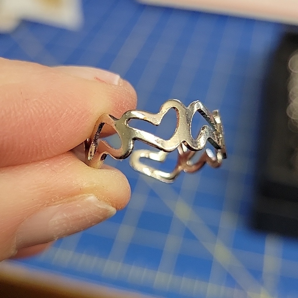 Heart Open Silver Tone Ring Size 7.5 Adjustable